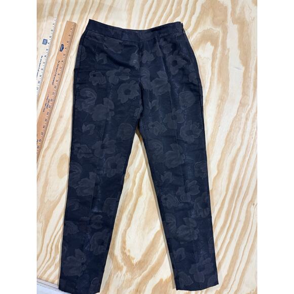 Talbots Heritage Floral Jacquard Slim Ankle Pants Black Side Zip Women’s Size 2 - Picture 3 of 8